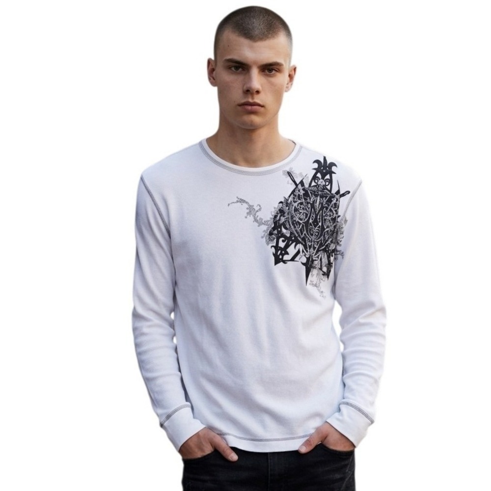 Y2k Vtg Marc Ecko Men's size Large Grunge Skull Streetwear Skater Thermal Shirt